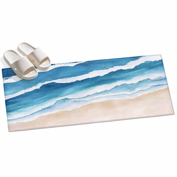 Area Rug 2x6ft Ombre Blue White Wave Beach Area Rugs for Kitchen Runner Rug Watercolor Ocean Non Slip Floor Carpet Mat for Kitchen Entryway Bathroom Office Home Decor