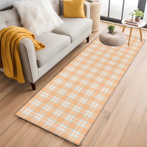 Area Rug 2x6ft Orange Buffalo Check Plaid Carpets Indoor Floor Area Mat Washable Entrance Mat Rugs for Living Room Dining Room Kitchen Bedroom, Classic Checked Sofa Throw Carpet
