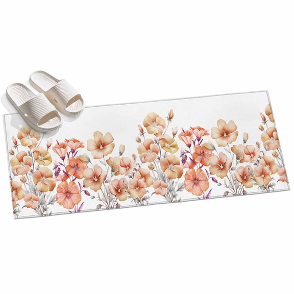 Area Rug 2x6ft Orange Morning Glory Flower Area Rugs for Kitchen Runner Rug Floral Branch Leaves Non Slip Floor Carpet Mat for Kitchen Entryway Bathroom Office Home Decor