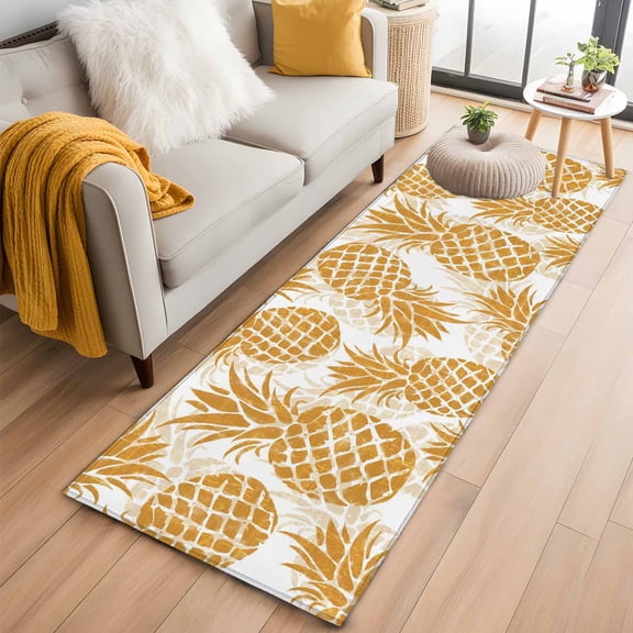 Area Rug 2x6ft Orange Pineapple Carpets Indoor Floor Area Mat Washable Entrance Mat Rugs for Living Room Dining Room Kitchen Bedroom, Summer Tropical Fruit Leaves Sofa Throw Carpet
