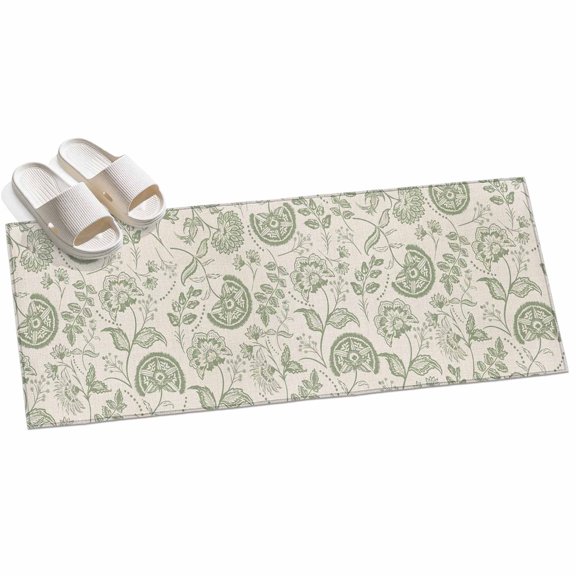 Area Rug 2x6ft Pastoral Flowers Green Area Rugs for Kitchen Runner Rug Farmhouse Floral Non Slip Floor Carpet Mat for Kitchen Entryway Bathroom Office Home Decor