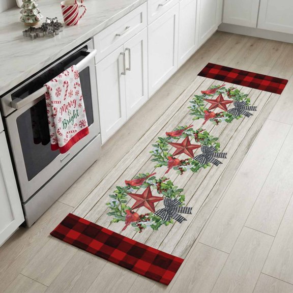 Area Rug 2x6ft Pentagram Bird on Wood Board Area Rugs Washable Low Pile Floor Carpet for Bedroom, Red Black Plaid Non Slip Soft Rugs for Living Room Entryway Dining Room