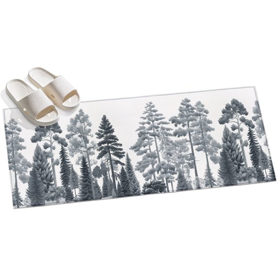 Area Rug 2x6ft Pine Tree Area Rugs for Kitchen Runner Rug Forest White Black Non Slip Floor Carpet Mat for Kitchen Entryway Bathroom Office Home Decor
