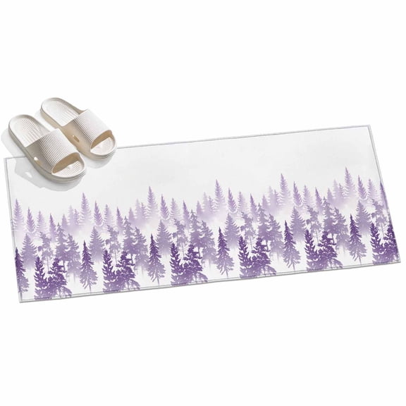 Area Rug 2x6ft Pine Tree Area Rugs for Kitchen Runner Rug Nature Foggy Forest Purple Ombre Non Slip Floor Carpet Mat for Kitchen Entryway Bathroom Office Home Decor