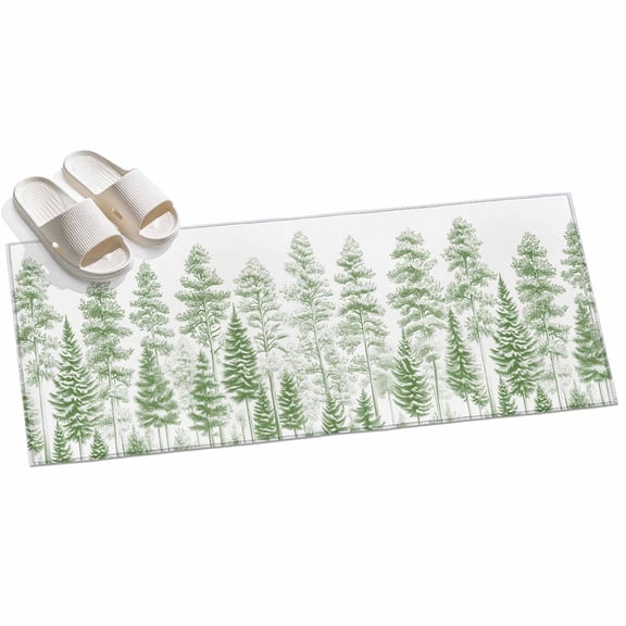 Area Rug 2x6ft Pine Tree Forest Area Rugs for Kitchen Runner Rug Plant Green Non Slip Floor Carpet Mat for Kitchen Entryway Bathroom Office Home Decor