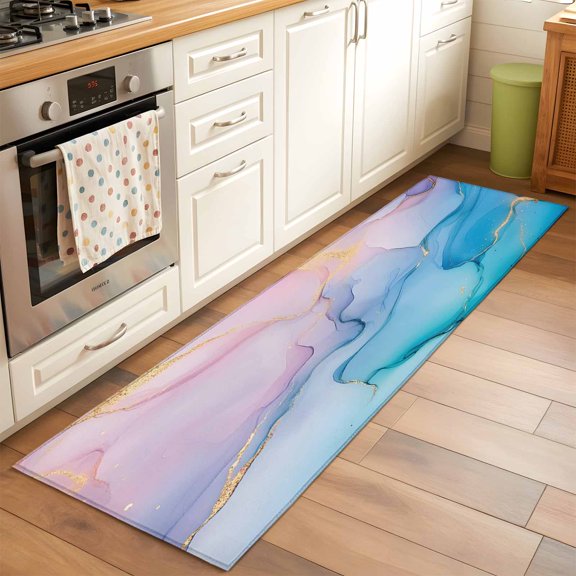 Area Rug 2x6ft Pink Blue Marble Washable Area Rugs for Living Room Modern Abstract Art Non-Slip Kitchen Mats Soft Carpet for Entryway, Bathroom, Office, and Home Decor