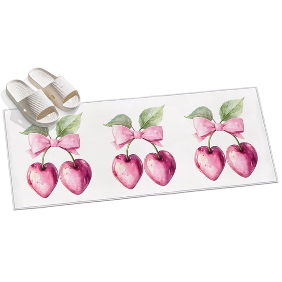 Area Rug 2x6ft Pink Bow Cherry Area Rugs for Kitchen Runner Rug Sweet Spring Non Slip Floor Carpet Mat for Kitchen Entryway Bathroom Office Home Decor
