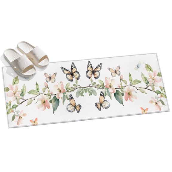 Area Rug 2x6ft Pink Flowers Area Rugs for Kitchen Runner Rug Butterfly Leaves Non Slip Floor Carpet Mat for Kitchen Entryway Bathroom Office Home Decor