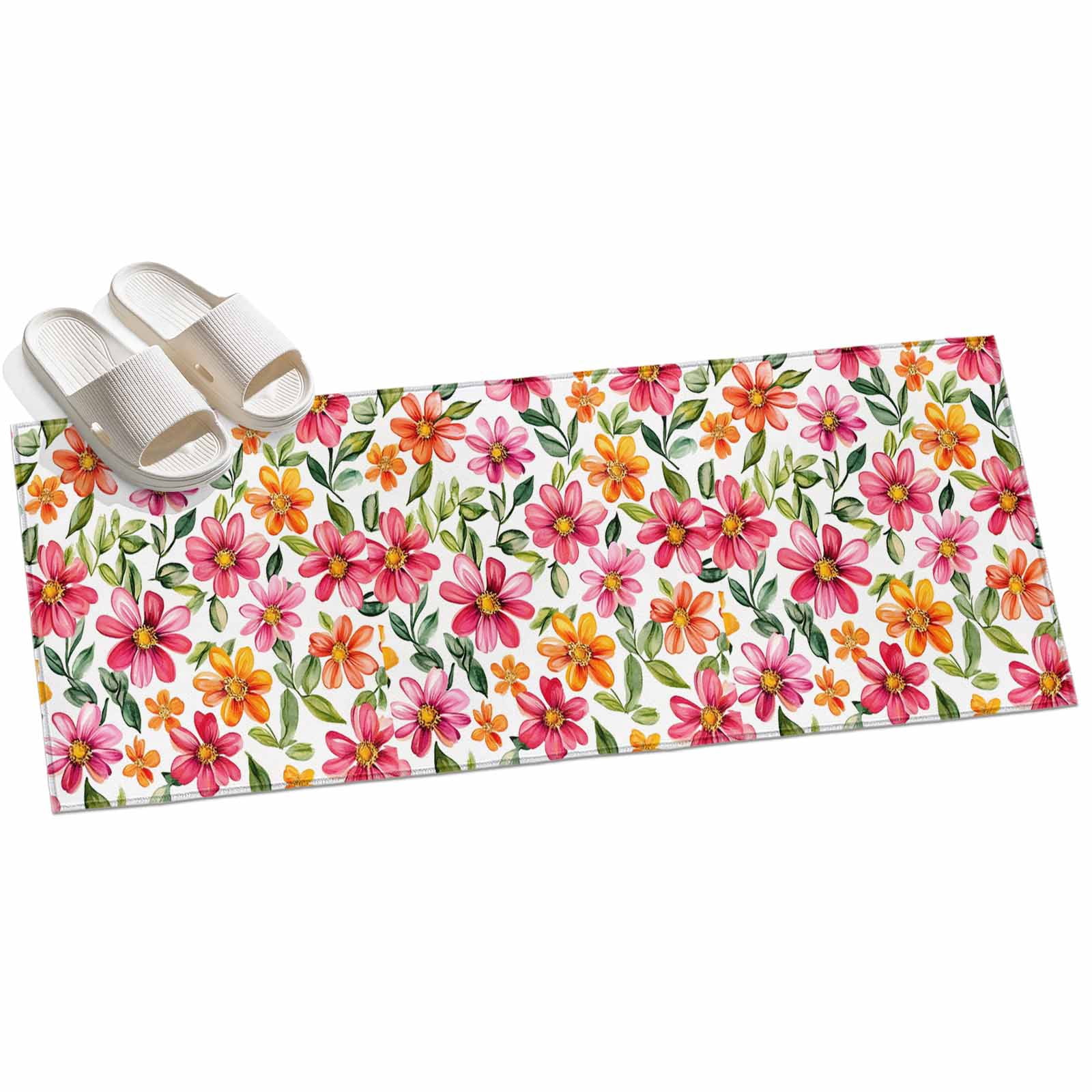 Area Rug 2x6ft Pink Orange Flowers Area Rugs for Kitchen Runner Rug ...