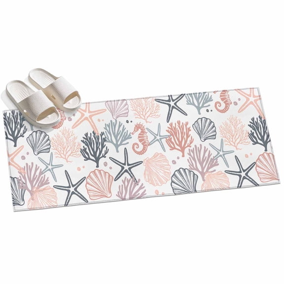 Area Rug 2x6ft Pink Starfish Area Rugs for Kitchen Runner Rug Shell Coral Marine Life Non Slip Floor Carpet Mat for Kitchen Entryway Bathroom Office Home Decor