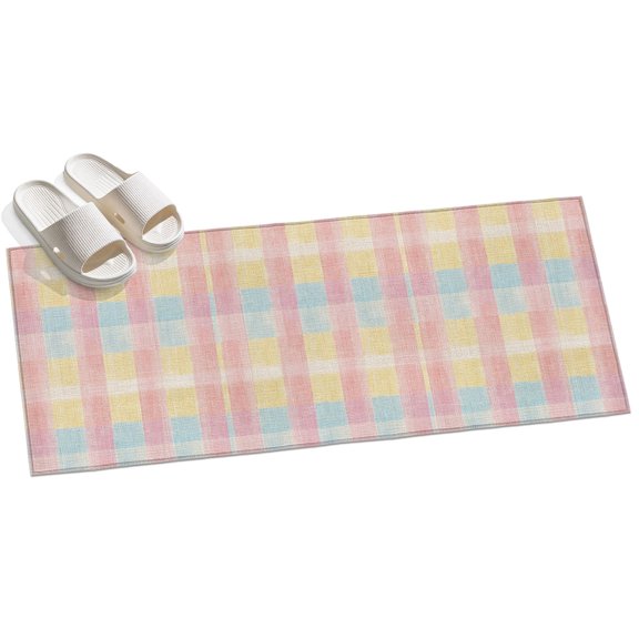 Area Rug 2x6ft Plaid Area Rugs for Kitchen Runner Rug Pink Blue Yellow Non Slip Floor Carpet Mat for Kitchen Entryway Bathroom Office Home Decor
