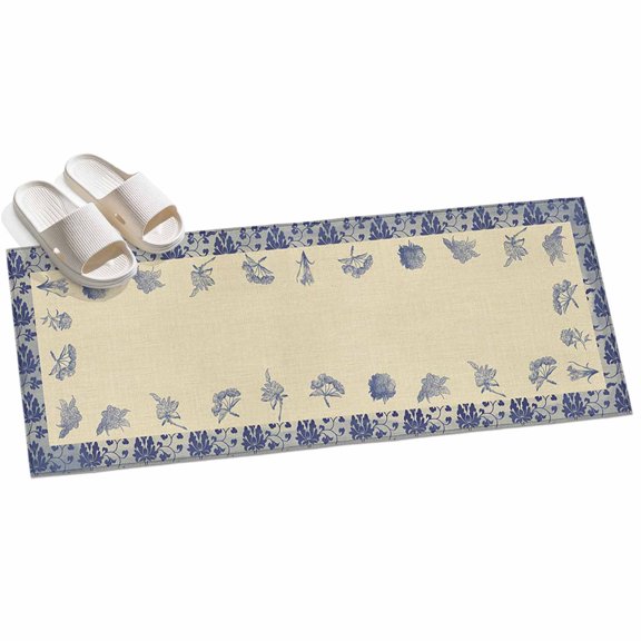 Area Rug 2x6ft Porcelain Texture Side Area Rugs for Kitchen Runner Rug Floral Plant Rustic Non Slip Floor Carpet Mat for Kitchen Entryway Bathroom Office Home Decor