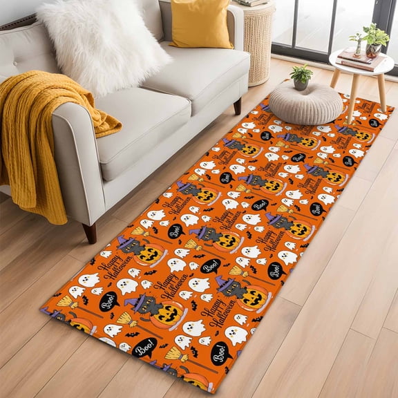 Halloween Black Cat Area Rugs, Witch Cat Cartoon Carpet, Washable Non ...