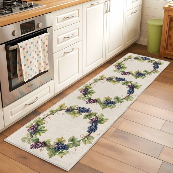 Area Rug 2x6ft Purple Grapes Washable Area Rugs for Living Room Retro Wreath Non-Slip Kitchen Mats Soft Carpet for Entryway, Bathroom, Office, and Home Decor