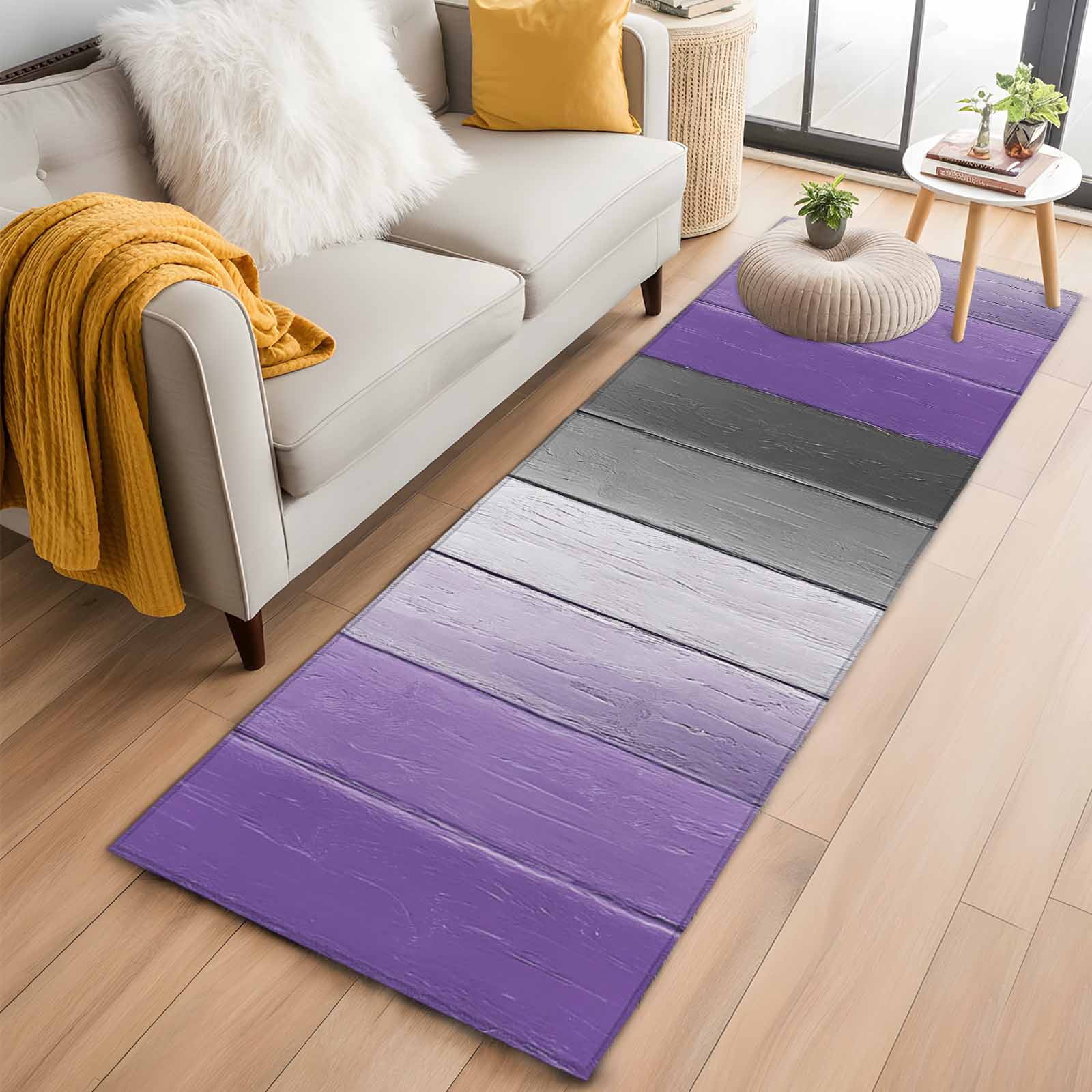 Area Rug 2x6ft Purple Grey Wood Grain Carpets Indoor Floor Area Mat ...