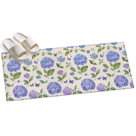 Area Rug 2x6ft Purple Hydrangeas Area Rugs for Kitchen Runner Rug Flowers Beige Non Slip Floor Carpet Mat for Kitchen Entryway Bathroom Office Home Decor