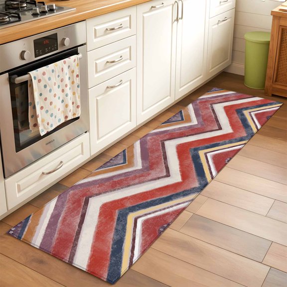 Area Rug 2x6ft Red Grey Chevron Washable Area Rugs for Living Room Geometric Design Stripe Non-Slip Kitchen Mats Soft Carpet for Entryway, Bathroom, Office, and Home Decor