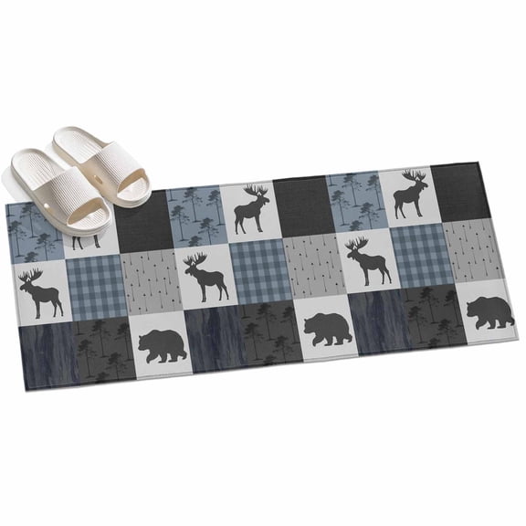 Area Rug 2x6ft Retro Buffalo Check Area Rugs for Kitchen Runner Rug Forest Bear Deer Non Slip Floor Carpet Mat for Kitchen Entryway Bathroom Office Home Decor