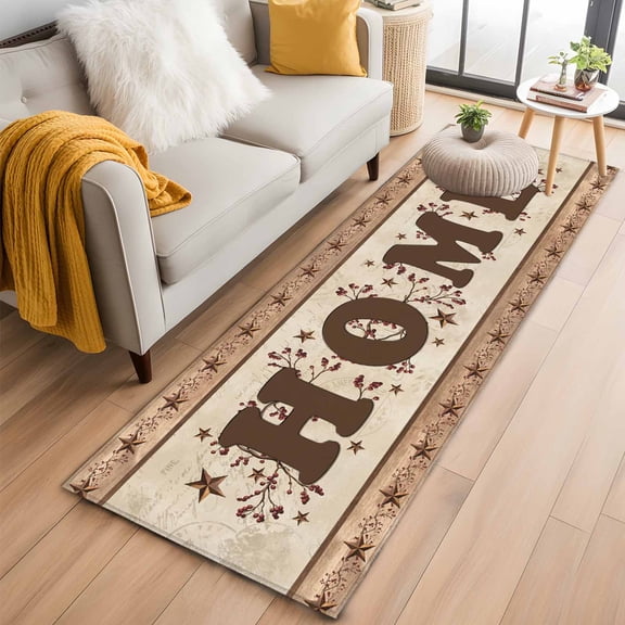 Area Rug 2x6ft Retro Western Star Home Quote Area Rugs Washable Low Pile Floor Carpet for Bedroom, Country Wooden Plank Non Slip Soft Rugs for Living Room Entryway Dining Room