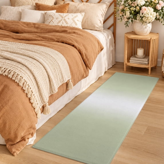 Area Rug 2x6ft Sage Green Gradient Low Pile Washable Rug Soft Cushioned ...
