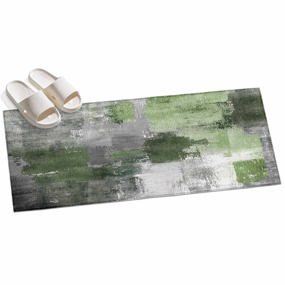 Area Rug 2x6ft Sage Green Gray Block Area Rugs for Kitchen Runner Rug Modern Abstract Art Non Slip Floor Carpet Mat for Kitchen Entryway Bathroom Office Home Decor