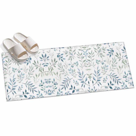 Area Rug 2x6ft Spring Blue Leaves Area Rugs for Kitchen Runner Rug Watercolor Leaf Plant Non Slip Floor Carpet Mat for Kitchen Entryway Bathroom Office Home Decor