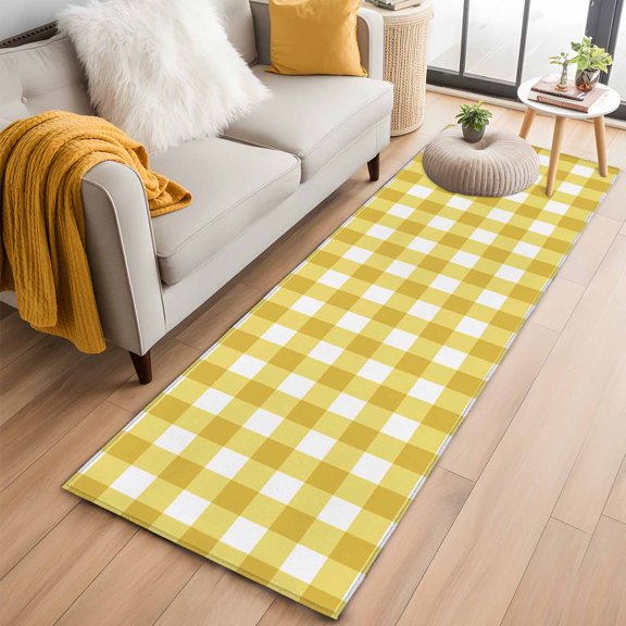 Area Rug 2x6ft Spring Yellow Buffalo Checker Area Rugs Washable Low Pile Floor Carpet for Bedroom, Farm Plaid Lattice Texture Non Slip Soft Rugs for Living Room Entryway Dining Room