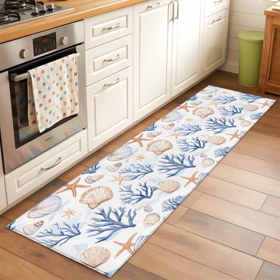 Area Rug 2x6ft Starfish Coral Shell Washable Area Rugs for Living Room Marine Life Non-Slip Kitchen Mats Soft Carpet for Entryway, Bathroom, Office, and Home Decor