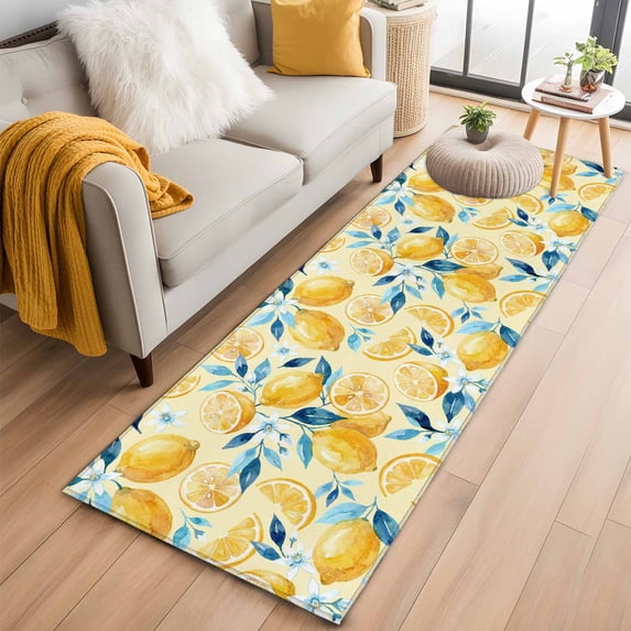Area Rug 2x6ft Summer Lemon Carpets Indoor Floor Area Mat Washable ...