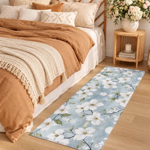 Area Rug 2x6ft Summer White Gardenia Low Pile Washable Rug Soft ...