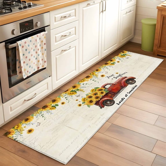 Area Rug 2x6ft Sunflower Red Truck Washable Area Rugs for Living Room ...