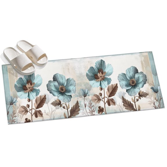 Area Rug 2x6ft Teal Blue Floral Area Rugs for Kitchen Runner Rug Vintage Flower Leaves Non Slip Floor Carpet Mat for Kitchen Entryway Bathroom Office Home Decor