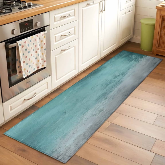 Area Rug 2x6ft Teal Blue Grey Washable Area Rugs for Living Room Modern Abstract Art Non-Slip Kitchen Mats Soft Carpet for Entryway, Bathroom, Office, and Home Decor
