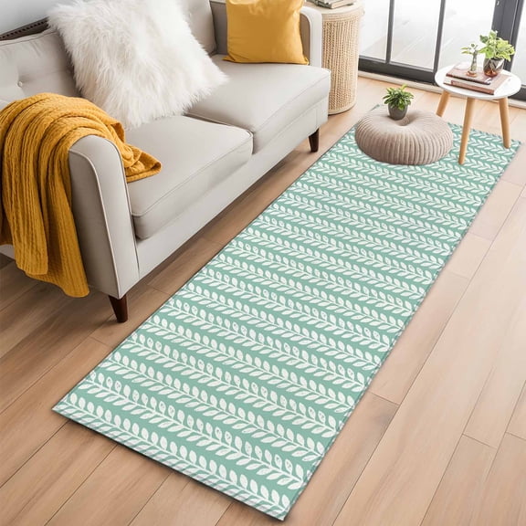 Area Rug 2x6ft Teal Green Pinstripes Carpets Indoor Floor Area Mat Washable Entrance Mat Rugs for Living Room Dining Room Kitchen Bedroom, Woven Denim Striped Sofa Throw Carpet