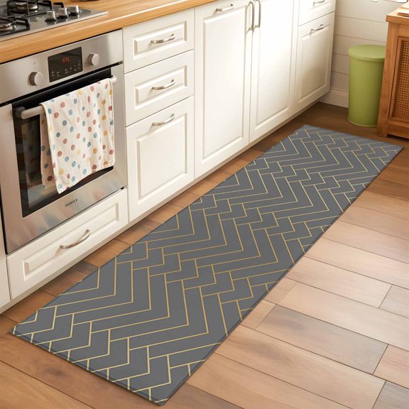 Area Rug 2x6ft Textrue Grey Geometric Pattern Washable Area Rugs for Living Room Checkered Printed Non-Slip Kitchen Mats Soft Carpet for Entryway, Bathroom, Office, and Home Decor