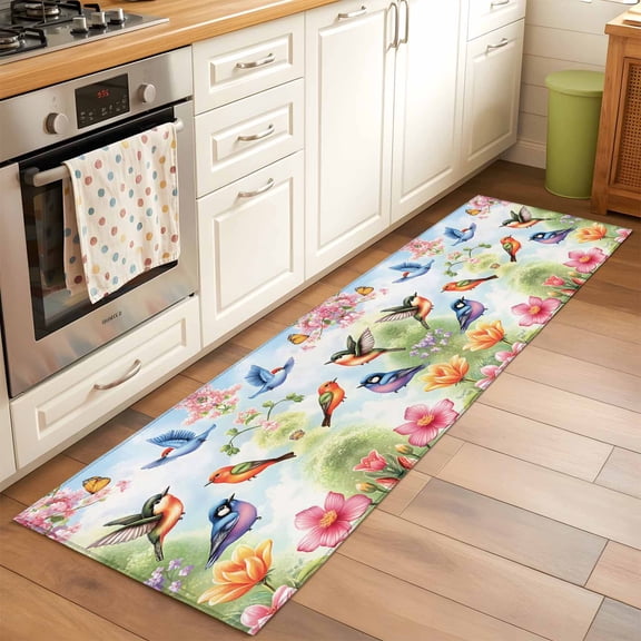 Area Rug 2x6ft Tree Branch Butterfly Washable Area Rugs for Living Room Flowers Birds Non-Slip Kitchen Mats Soft Carpet for Entryway, Bathroom, Office, and Home Decor