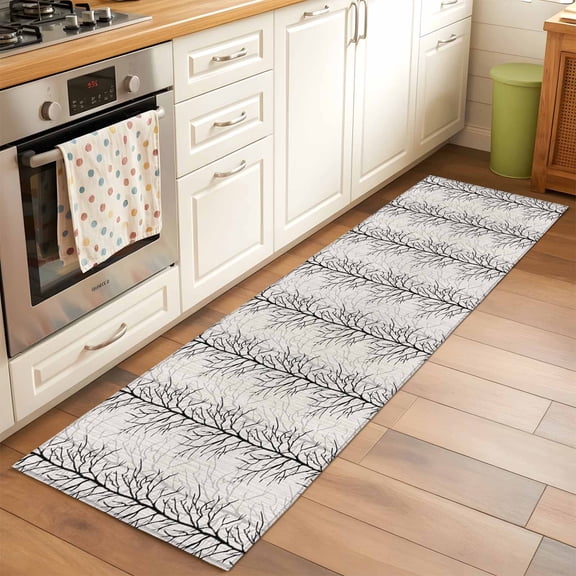 Area Rug 2x6ft Tree Branch Washable Area Rugs for Living Room Plant Black Non-Slip Kitchen Mats Soft Carpet for Entryway, Bathroom, Office, and Home Decor