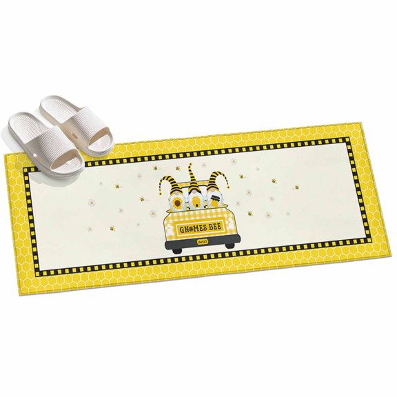 Area Rug 2x6ft Truck With Gnomes Bee Area Rugs for Kitchen Runner Rug Yellow Buffalo Check Plaid Non Slip Floor Carpet Mat for Kitchen Entryway Bathroom Office Home Decor
