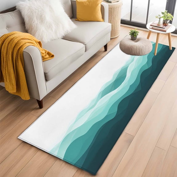 Area Rug 2x6ft Turquoise Waves Carpets Indoor Floor Area Mat Washable Entrance Mat Rugs for Living Room Dining Room Kitchen Bedroom, Ocean Spray Lines Sofa Throw Carpet