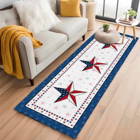 Area Rug 2x6ft USA Flag Star Area Rugs Washable Low Pile Floor Carpet for Bedroom, American Independence Day Non Slip Soft Rugs for Living Room Entryway Dining Room