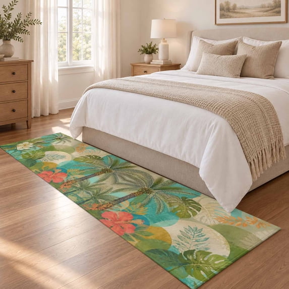 Area Rug 2x6ft Vintage Coastal Palm Coconut Tree Low Pile Washable Rug ...