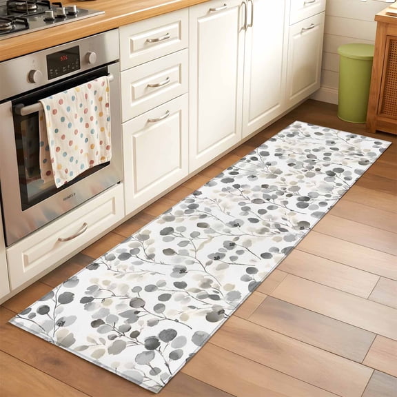 Area Rug 2x6ft Watercolor Black Floral Washable Area Rugs for Living Room Leaves Plant Non-Slip Kitchen Mats Soft Carpet for Entryway, Bathroom, Office, and Home Decor