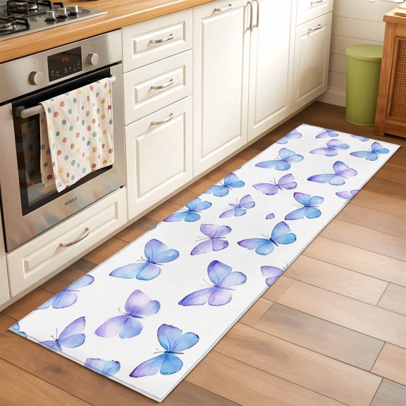 Area Rug 2x6ft Watercolor Blue Purple Butterfly Washable Area Rugs for Living Room Modern Art Non-Slip Kitchen Mats Soft Carpet for Entryway, Bathroom, Office, and Home Decor