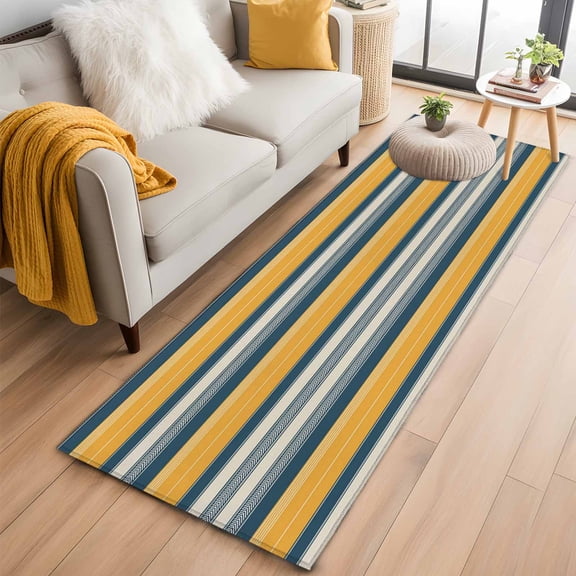 Washable Abstract Shape Rug Southwestern Striped Area Rugs, Yellow Black Geometric Carpet, Washable ...