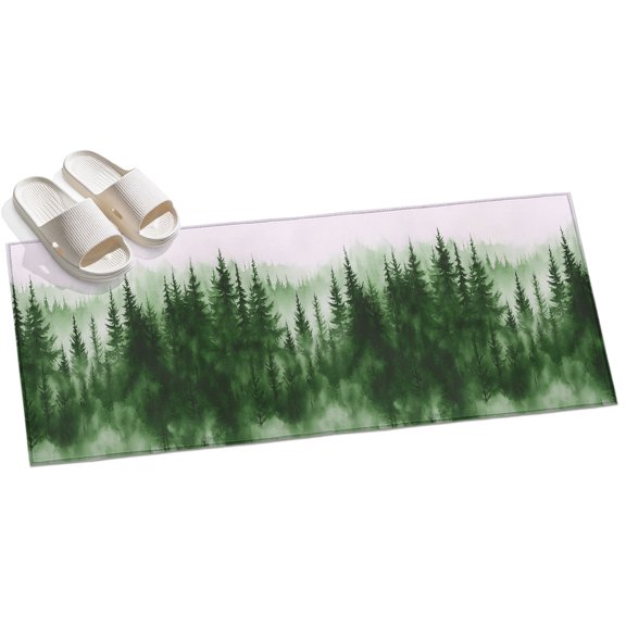 Area Rug 2x6ft Watercolor Green Forest Area Rugs for Kitchen Runner Rug Sky Trees Non Slip Floor Carpet Mat for Kitchen Entryway Bathroom Office Home Decor