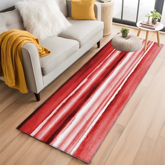 Area Rug 2x6ft Watercolor Red Gradient Stripe Area Rugs Washable Low Pile Floor Carpet for Bedroom, Modern Line Abstract Style Non Slip Soft Rugs for Living Room Entryway Dining Room