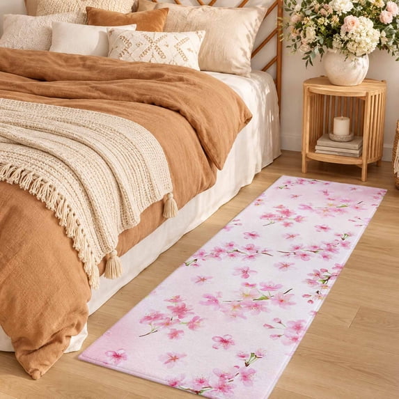 Area Rug 2x6ft Watercolor Romantic Pink Cherry Blossoms Low Pile ...