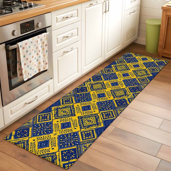 Area Rug 2x6ft Watercolor Yellow Grid Rhombus Hand Drawn Washable Area Rugs for Living Room Non-Slip Kitchen Mats Soft Carpet for Entryway, Bathroom, Office, and Home Decor