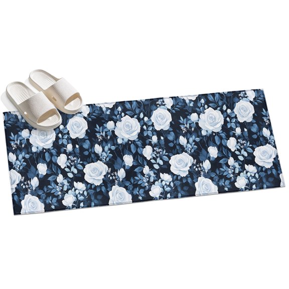 Area Rug 2x6ft Watercolors White Flowers Area Rugs for Kitchen Runner Rug Plant Blue Non Slip Floor Carpet Mat for Kitchen Entryway Bathroom Office Home Decor