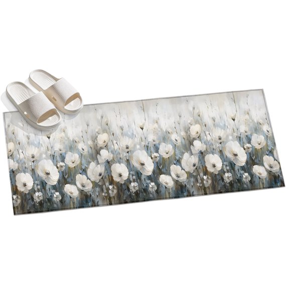 Area Rug 2x6ft White Dandelion Leaf Area Rugs for Kitchen Runner Rug Oil Painting Non Slip Floor Carpet Mat for Kitchen Entryway Bathroom Office Home Decor